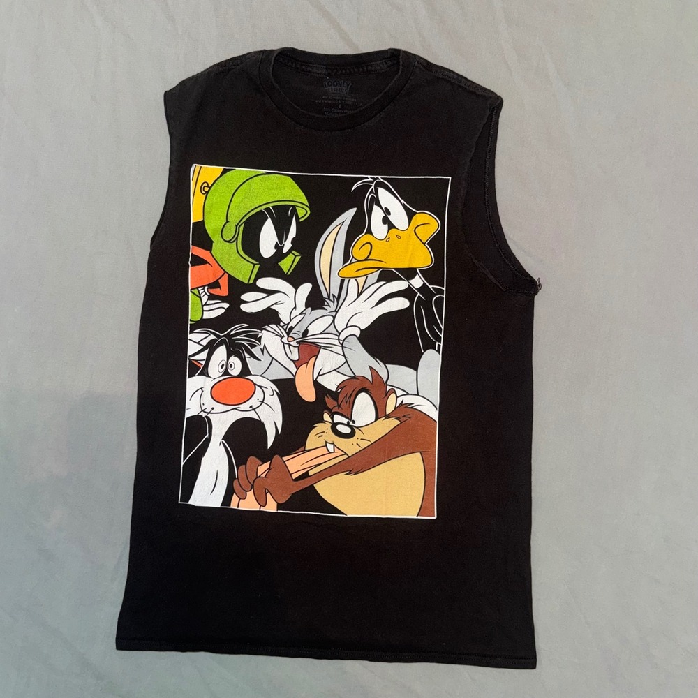 Looney Tunes Mens Graphic Muscle Tank Top Black Bugs Bunny Daffy Taz Small